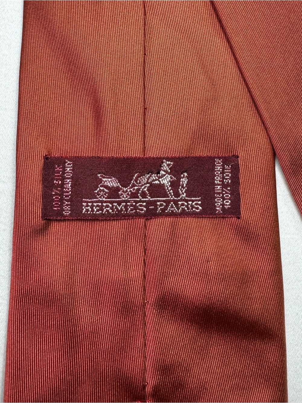 Vintage HERMES Paris Solid Silk Tie Iconic Rust Orange Classic 3.5” Width - Picture 3 of 8